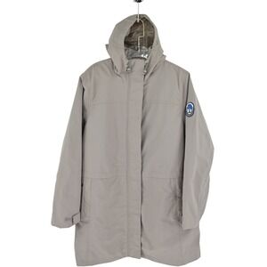 Lands End Squall Hooded Parka Jacket Womens 1X Taupe Gray Fleece Lined Rain Coat